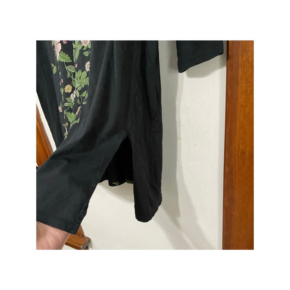 J. Jill Black Floral Panel 3/4 Sleeve Stretchy Tunic Knit Top Women’s Size Large - Picture 5 of 7